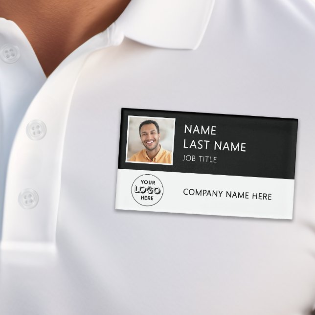 Modern Company Logo Black Employee Photo Name Tag (Creator Uploaded)