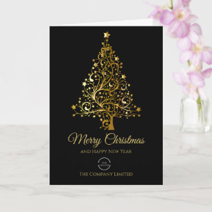 Modern Company Logo Black & Gold Christmas Card
