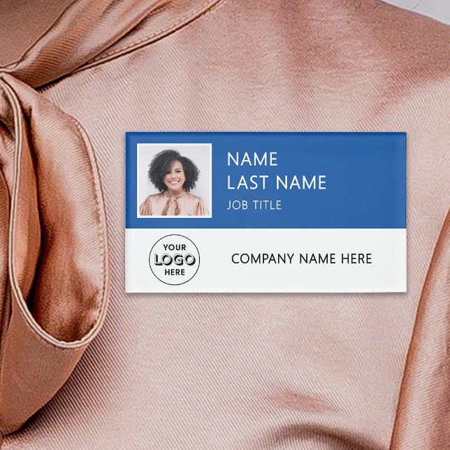 Modern Company Logo Blue Employee Photo Name Tag (Creator Uploaded)