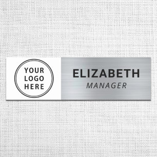Modern Company Logo Brushed Silver Name Tag