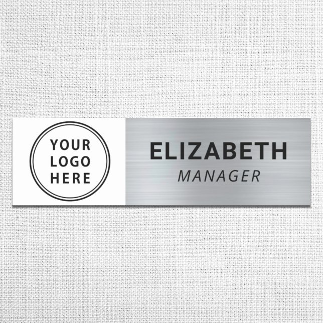 Modern Company Logo Brushed Silver Name Tag (Creator Uploaded)