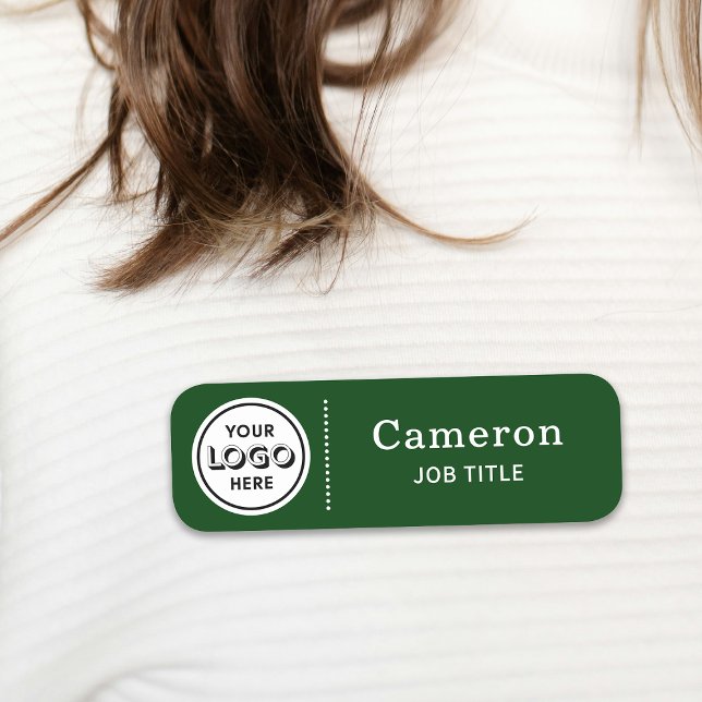 Modern Company Logo Dark Green Employee Name Tag (Creator Uploaded)