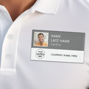 Modern Company Logo Gray Employee Photo Name Tag