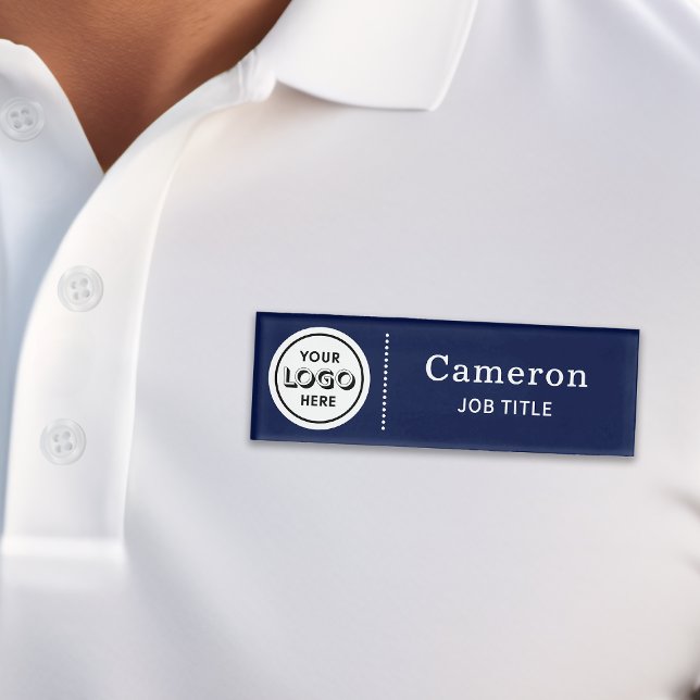 Modern Company Logo Navy Blue Employee Name Tag (Creator Uploaded)
