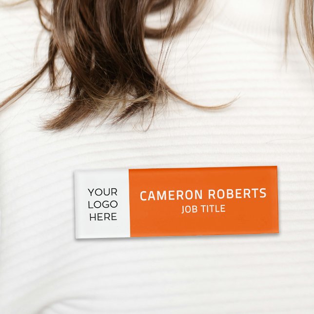Modern Company Logo Orange Employee Name Tag (Creator Uploaded)