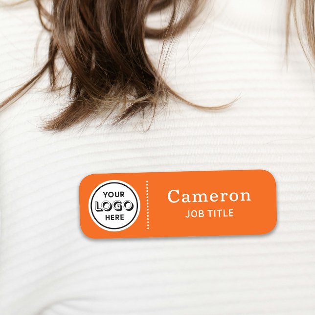 Modern Company Logo Orange Employee Name Tag (Creator Uploaded)