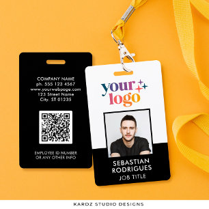 Modern Company Logo Photo Black ID ID Badge