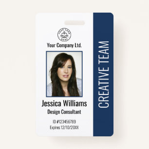 Modern Company Logo Photo Blue Employee ID ID Badge