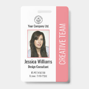 Modern Company Logo Photo Pink Employee ID Badge