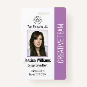 Modern Company Logo Photo Purple Employee ID Badge