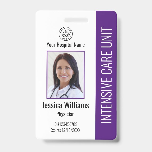 Modern Company Logo Photo Purple Employee ID Badge (Front)
