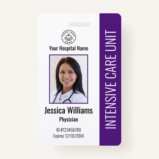 Modern Company Logo Photo Purple Employee ID ID Badge (Front)