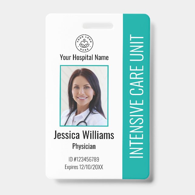 Modern Company Logo Photo Teal Employee ID Badge (Front)