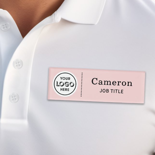 Modern Company Logo Pink Employee Name Tag (Creator Uploaded)