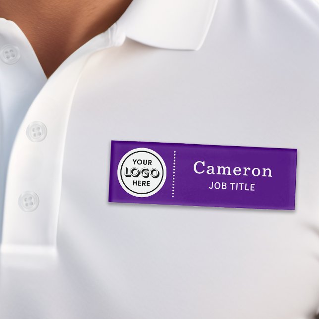 Modern Company Logo Purple Employee Name Tag (Creator Uploaded)