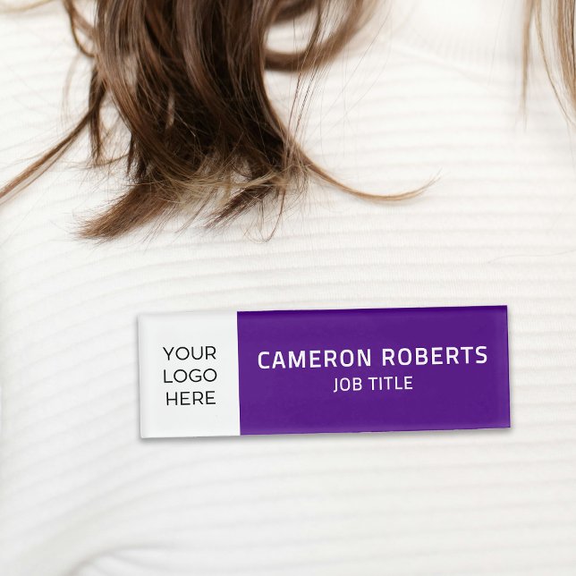 Modern Company Logo Purple Employee Name Tag (Creator Uploaded)