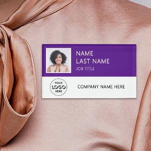 Modern Company Logo Purple Employee Photo Name Tag