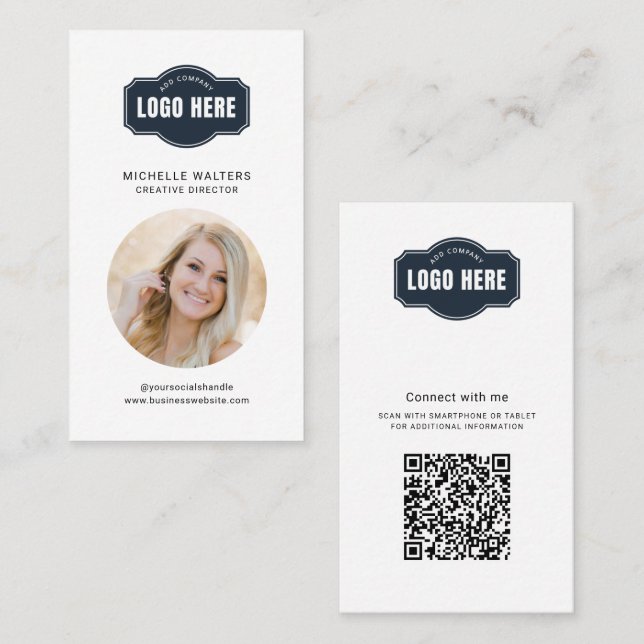 Modern Company Logo QR Code Employee Photo Business Card (Front/Back)
