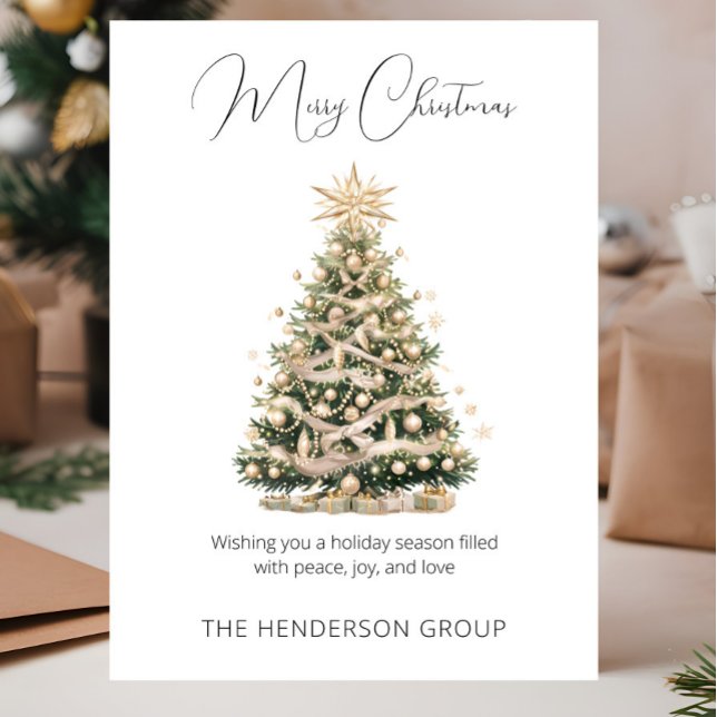 Modern Company Logo QR Code Merry Christmas Tree Holiday Card (Creator Uploaded)