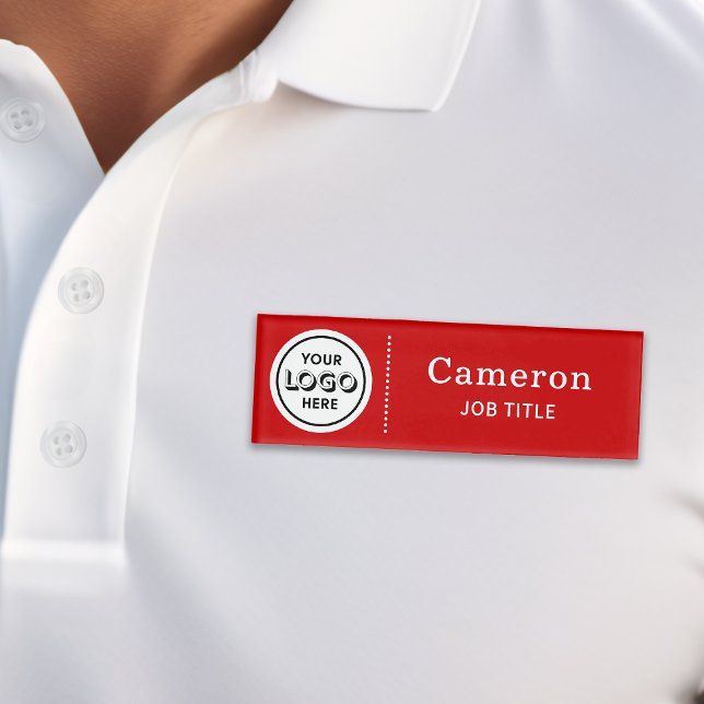 Modern Company Logo Red Employee Name Tag (Creator Uploaded)