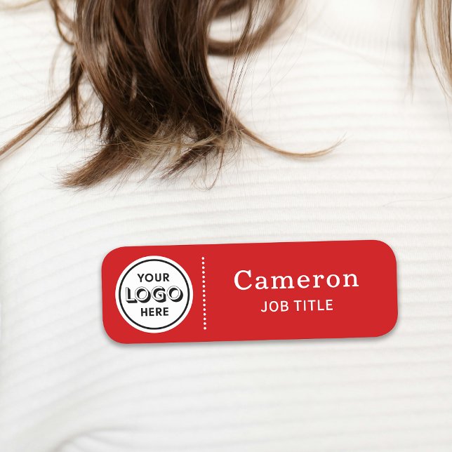 Modern Company Logo Red Employee Name Tag (Creator Uploaded)