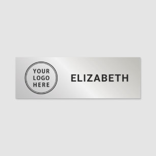 Modern Company Logo Silver Name Tag