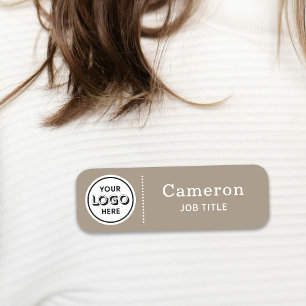 Modern Company Logo Tan Employee Name Tag
