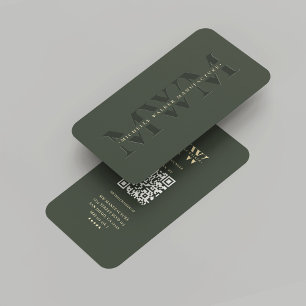 Modern Company Monogram Dark Green Marketing  Business Card
