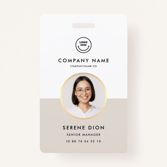 Modern Company Staff Employee ID White Sand Photo  ID Badge (Front)
