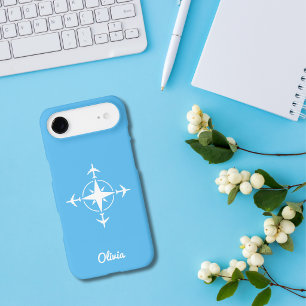 Modern Compass Aeroplane Travel Stylish Custom Blu