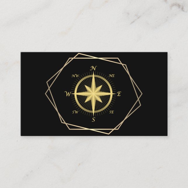 Modern Compass Gold Nautical Business Card (Front)