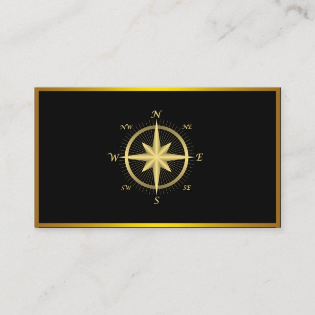 Modern Compass Gold Nautical Business Card (Front)