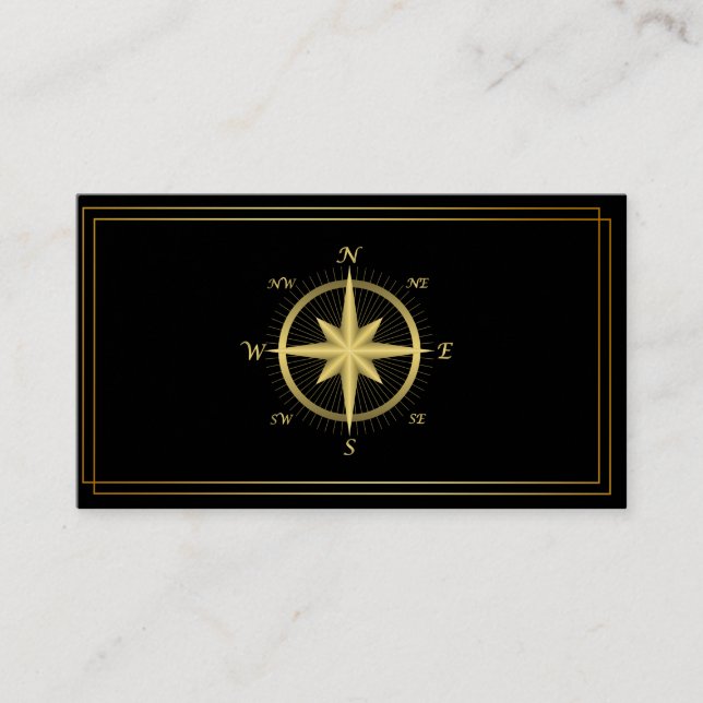 Modern Compass Gold Nautical Business Card (Front)