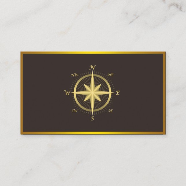 Modern Compass Gold Nautical Business Card (Front)