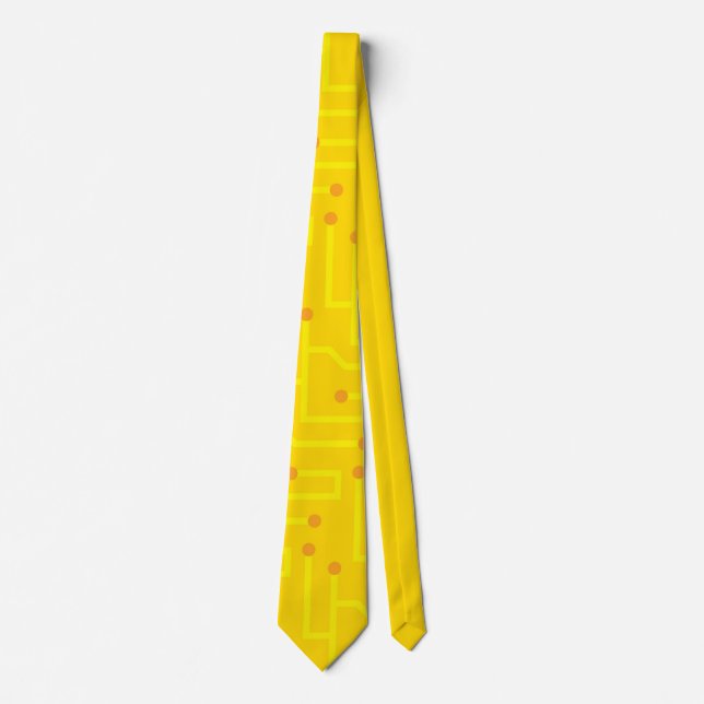 Modern Computer Circuit Board yellow orange men Tie (Front)