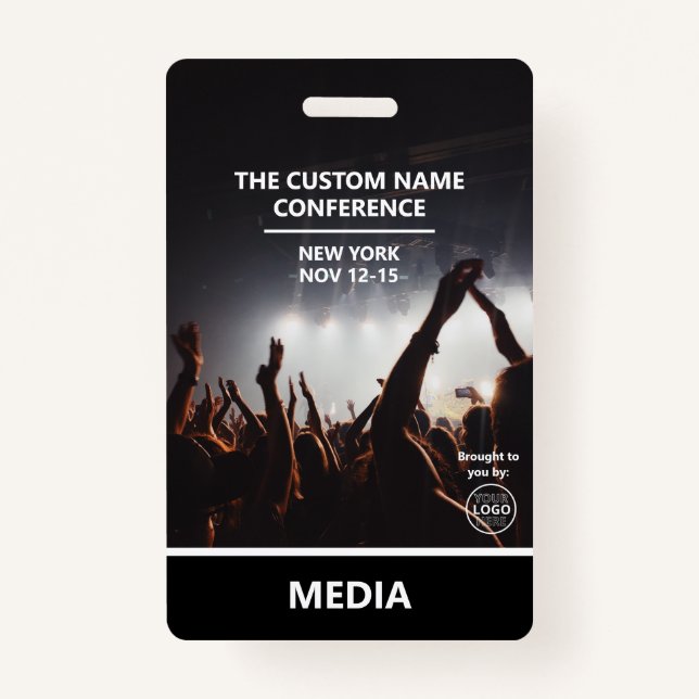 Modern Conference Media Access Pass QR Code Custom ID Badge (Front)