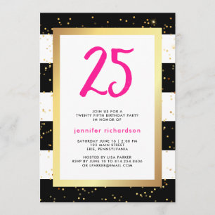 Modern Confetti   25th Birthday Party Invitation