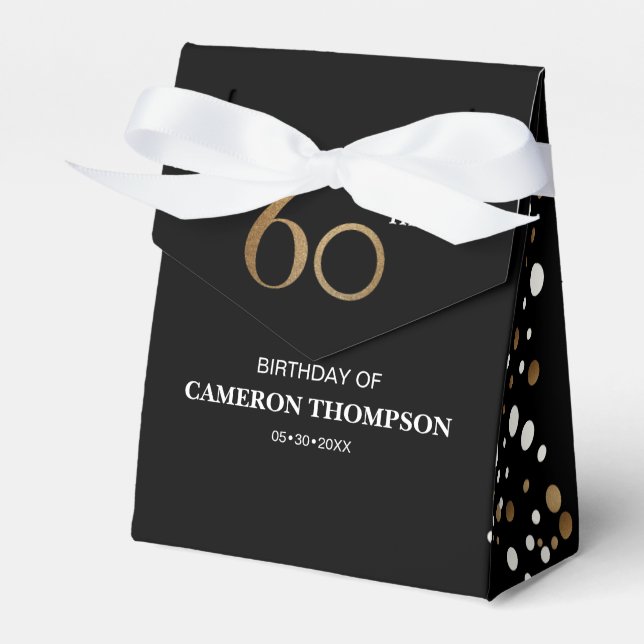 Modern confetti 60th birthday Gold Black Favour Box (Front Side)