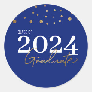 Modern Confetti Blue Gold Class of 2024 Graduate  Classic Round Sticker