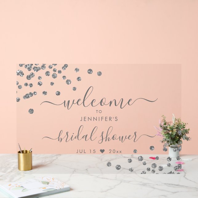 Modern Confetti Bridal Shower Welcome Silver Acrylic Sign (Wedding)