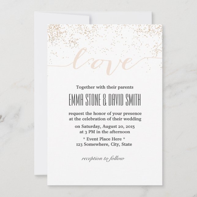 Modern Confetti Dots Script Love Wedding Invitation (Front)