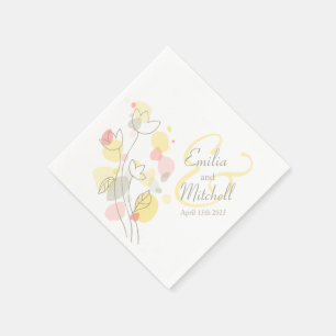 Modern confetti flower name date wedding napkins