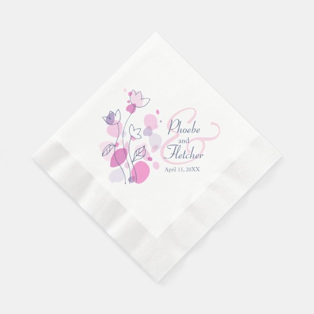 Modern confetti flower name date wedding napkins (Corner)