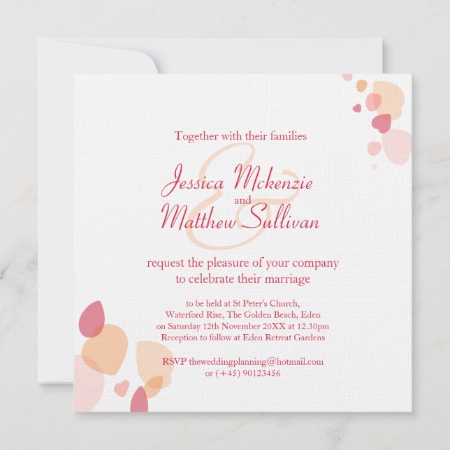Modern confetti flower petal square red invitation (Back)