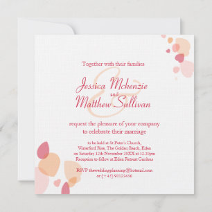 Modern confetti flower petal square red invitation