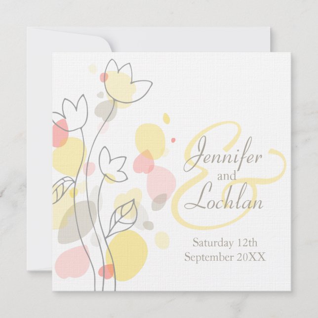 Modern confetti flower petal square wedding invite (Front)