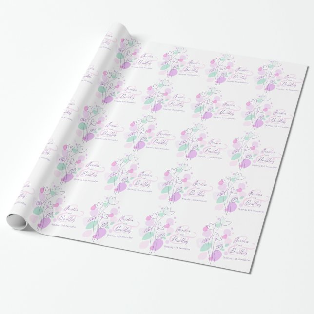Modern confetti flower petals custom wedding wrap wrapping paper (Unrolled)
