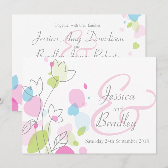Modern confetti flower petals wedding invite (Front/Back)