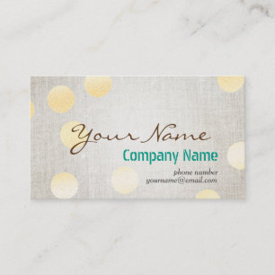 Modern Confetti Gold Polka Dot Circle Linen Textur Business Card