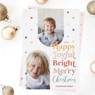 Modern Confetti Happy Joyful Bright Two Photo Arch Foil Holiday Card